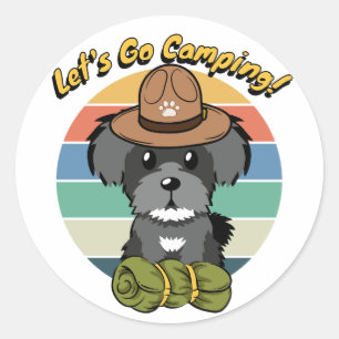 Sticker Rond Drôle chien schnauzer veut aller camper