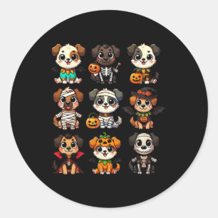 Sticker Rond Drôle Chiens Halloween Ghost Citrouille Saison Éff