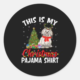 Sticker Rond Drôle Chih Tzu Xmas Pajama Don Chig Papa Chien Mam