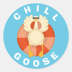 Sticker Rond Drôle Chill Goose Summer Vacances Plage Silly Voya