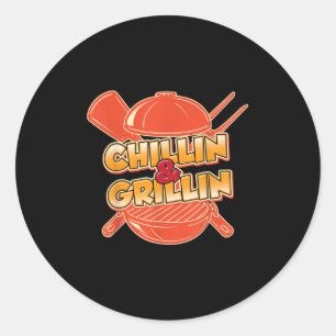 Sticker Rond Drôle Chillin Et Grillin Griller Viande Brisket Bb