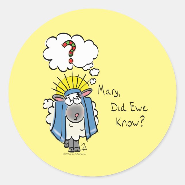 Sticker Rond Drôle Christian Noël mignon Mouton Dessin (Devant)