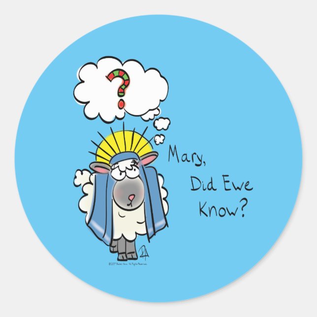 Sticker Rond Drôle Christian Noël mignon Mouton Dessin (Devant)