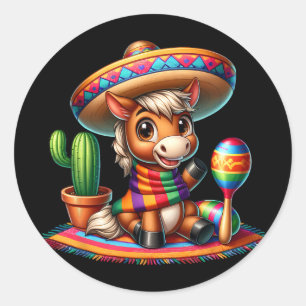 Sticker Rond Drôle Cinco De Mayo Amoureux Des Chevaux Cavaliers