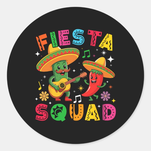 Sticker Rond Drôle Cinco De Mayo Fiesta Squad Mexicain Correspo (Devant)