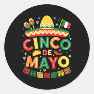 Sticker Rond Drôle Cinco De Mayo Mexicaine Sombrero Casquette H