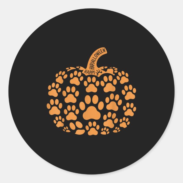 Sticker Rond Drôle Citrouille Halloween Chien Paw Pour Hommes F (Devant)