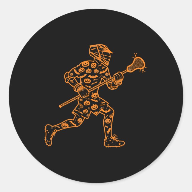 Sticker Rond Drôle Citrouille Lacrosse Candy Halloween Hommes F (Devant)