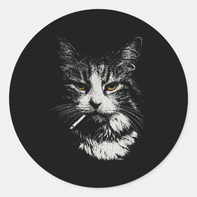Sticker Rond Drôle Cool Chat Fumer Mème Drôle Cat Ga (Devant)
