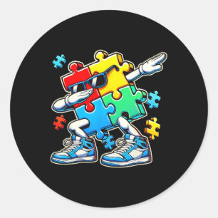 Sticker Rond Drôle Cool Dabbing Puzzle Sensibilisation sur l'au