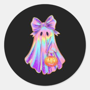 Sticker Rond Drôle Coquette Bow Ghost Citrouille Halloween Soky