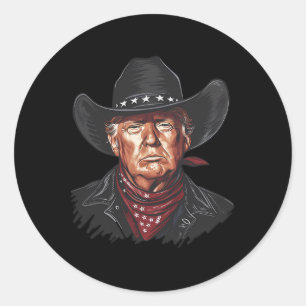 Sticker Rond Drôle Cowboy Western Donald Trump Us Drapeau 2024
