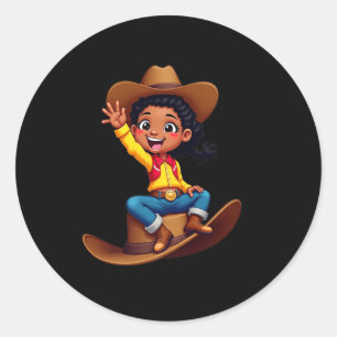 Sticker Rond Drôle Cowgirl Texas Western Melanin Black African