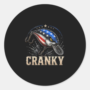 Sticker Rond Drôle cranky drapeau américain crankbait patriotiq