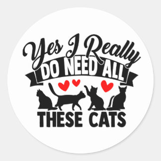 Sticker Rond Drôle Crazy Chat Lady Kitty Maman Kitten Papa