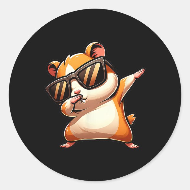 Sticker Rond Drôle Dab Animal Dancing Dabbing Hamster meme (Devant)