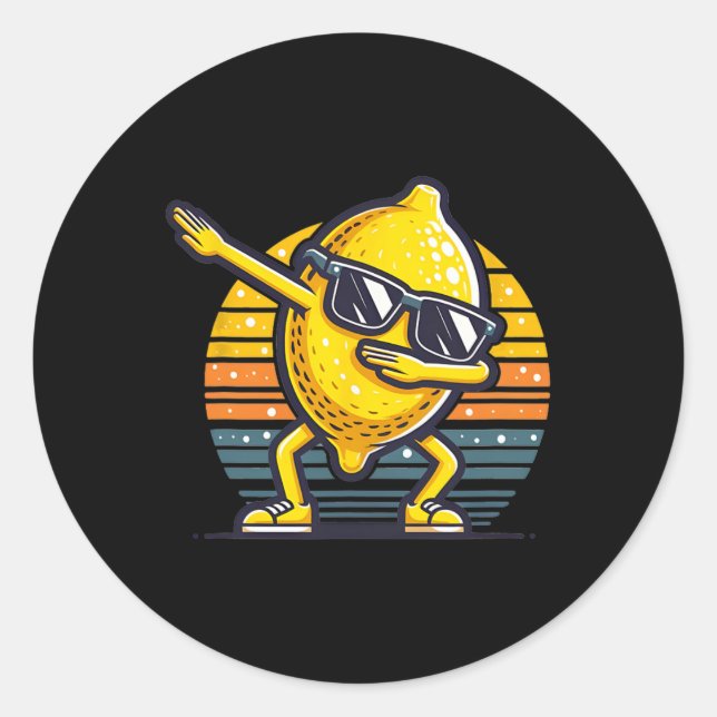 Sticker Rond Drôle Dab Lemon Dancing Dabbing Retro Fruit 5 (Devant)