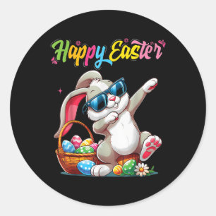 Sticker Rond Drôle Dabbing Bunny Pâques Joyeux Pâques Pour Les