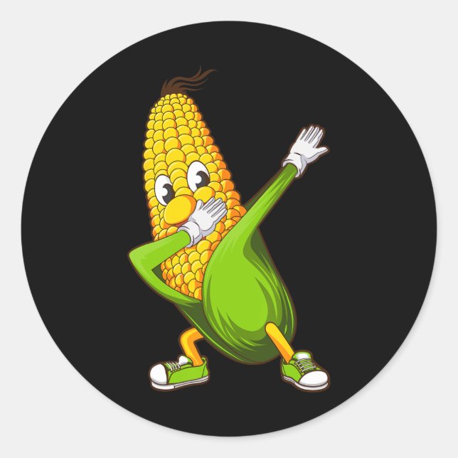 Sticker Rond Drôle Dabbing Corn Cadeau Cute Danser Agriculteurs (Devant)