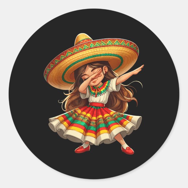 Sticker Rond Drôle Dabbing Mexicaine Sombrero Cinco De Mayo Gir (Devant)