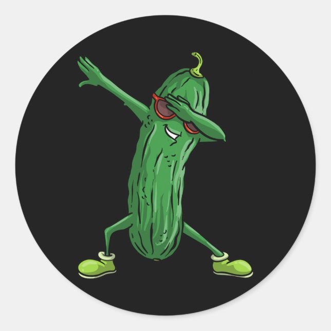 Sticker Rond Drôle Dabbing Pickle Cadeau Cute Dancing Cucumber  (Devant)