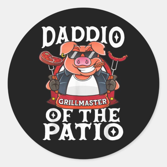 Sticker Rond Drôle Daddio Du Patio Barbecue Fête des pères Barb (Devant)