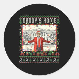 Sticker Rond Drôle Daddy Accueil Trump laide Sweater de Noël Xm