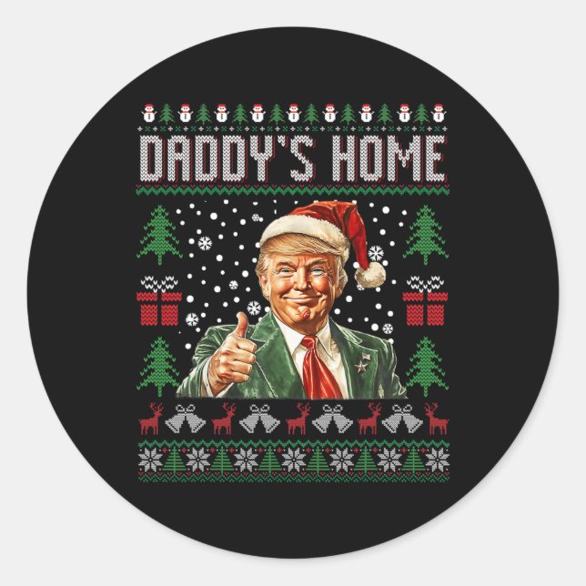 Sticker Rond Drôle Daddy's Home Trump laide pull de Noël Xm (Devant)