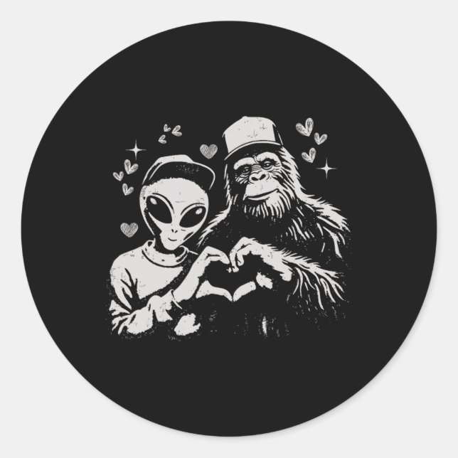Sticker Rond Drôle d'alien et Saint-Valentin Bigfoot Créature l (Devant)