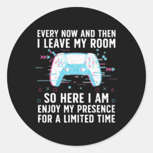 Sticker Rond Drôle d'art de gamer pour hommes femmes jeu vidéo