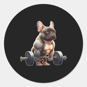 Sticker Rond Drôle de Bodybuilding de Bouledogue Français Gym F