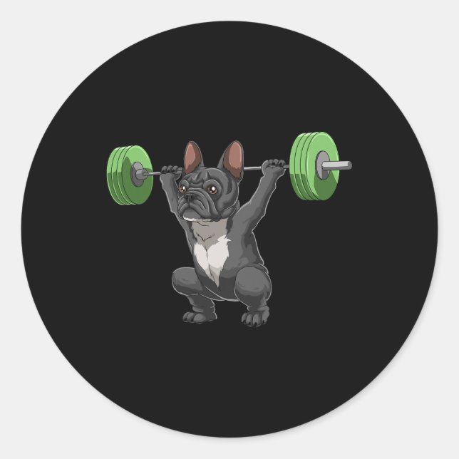 Sticker Rond Drôle de Bouledogue Français de musculation et de  (Devant)