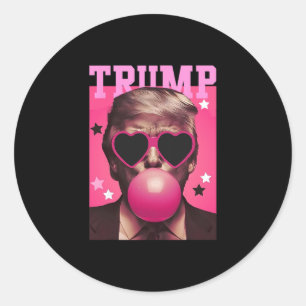 Sticker Rond Drôle de Bubble Gum Rose Trump Avec Lunettes de So