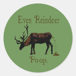 Sticker Rond Drôle de caca de renne Noël