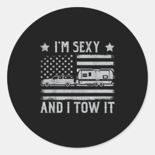 Sticker Rond Drôle de camping-car RV Im Y et je le remorque Im