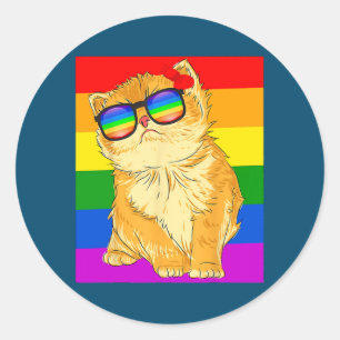 Sticker Rond Drôle de chat LGBT Gay Rainbow Pride