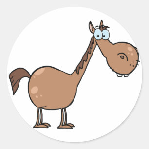 Sticker Rond Drôle de cheval derpy Cheval brun idiot