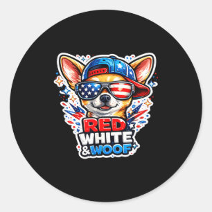 Sticker Rond Drôle de chien chihuahua rouge blanc et ouah ouah