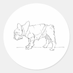 Sticker Rond Drôle de Chien Mignon Bouledogue Français, Humour 