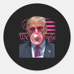 Sticker Rond Drôle de Donald Trump Bubble Gum Rose Fête Nationa