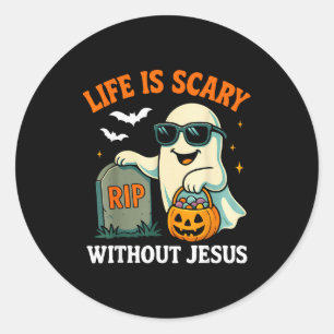 Sticker Rond Drôle de fantôme d'Halloween La vie est effrayante