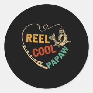 Sticker Rond Drôle de fête des pères vintage moulinet de pêche