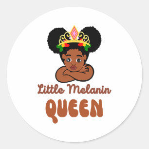 Sticker Rond Drôle de fille petite reine de mélanine noire Hist