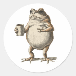 Sticker Rond Drôle de grenouille vintage buvant du café - Cot e