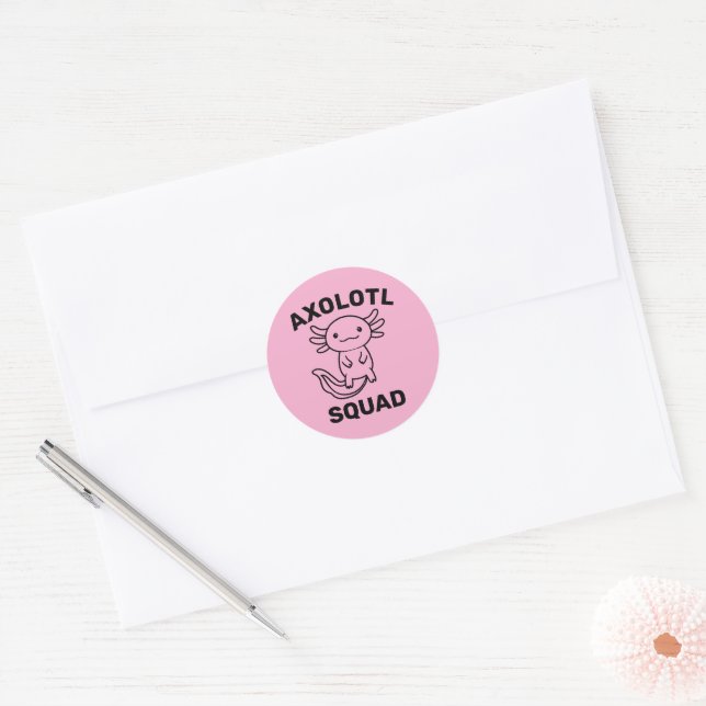 Sticker Rond Drôle de groupe de jolis Axolotls fête modifiable  (Enveloppe)