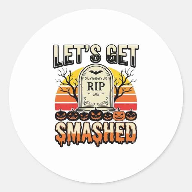 Sticker Rond Drôle de Halloween Casse-gueule Cimetière Design (Devant)