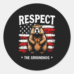 Sticker Rond Drôle de Jour de la marmotte, Respectez la Marmott