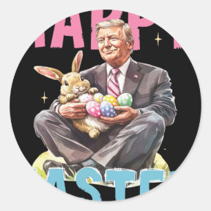 Sticker Rond Drôle de lapin de Pâques Trump Œufs Joyeuses Pâque