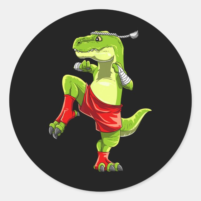 Sticker Rond Drôle de Muay Thai T-rex - Boxe Thaïlandaise  (Devant)