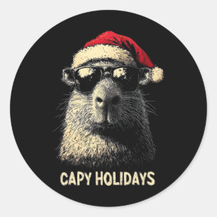 Sticker Rond Drôle de Noël Capy Vacances Enfants Adolescents Ga